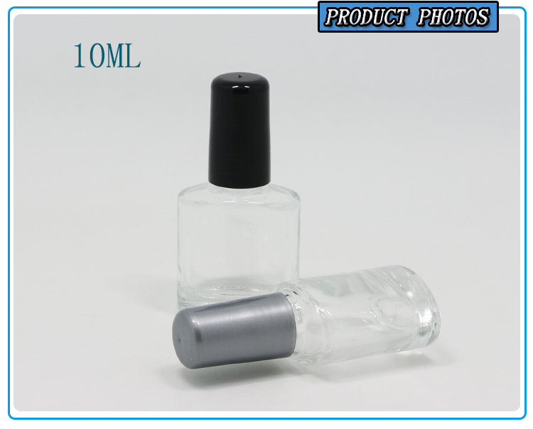 10ml Custom Transparent Glass Nail Polish Bottle with Black and Silver Brush Cap