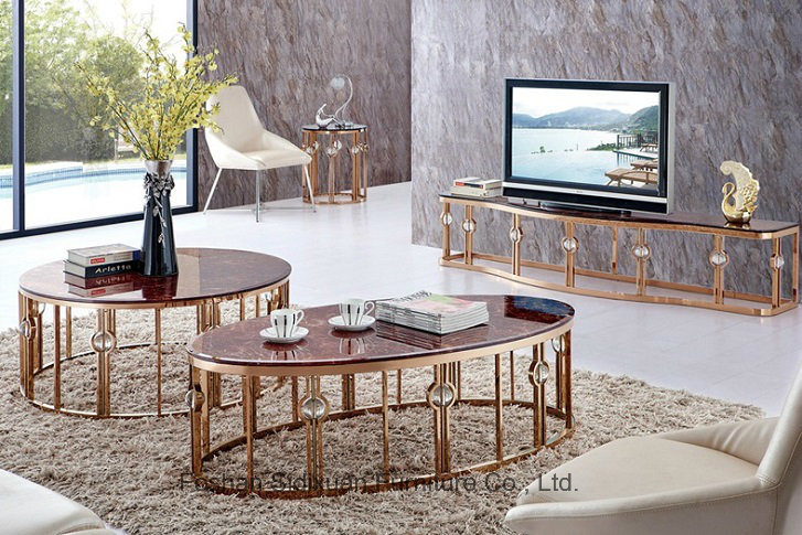 Luxury Golden Stainless Steel Marble Dining Table / Dining Room Furniture