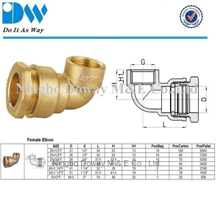 Brass Compression Fitting for PE Pipe Female Elbow