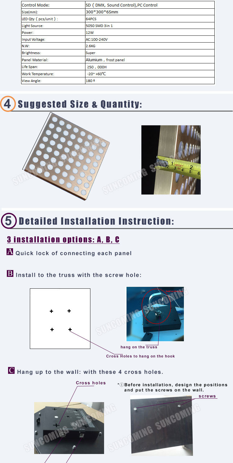 IP 67 Waterproof Outdoor Free Combination Easy Install LED Wall Backdrop