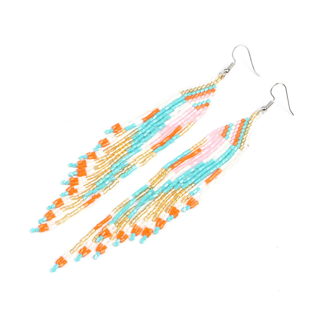 Bohemian Imported Beads Woven Tassel Earrings