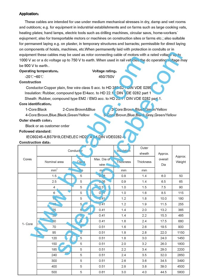 Rubber Cable Cover Insulated Flexible Cable H07rn-F Electric 3G 1.5mm2 2.5mm2 VDE Power Cable H05rr-F H05rn-F Coiled Cable Electrical Wire and Cable