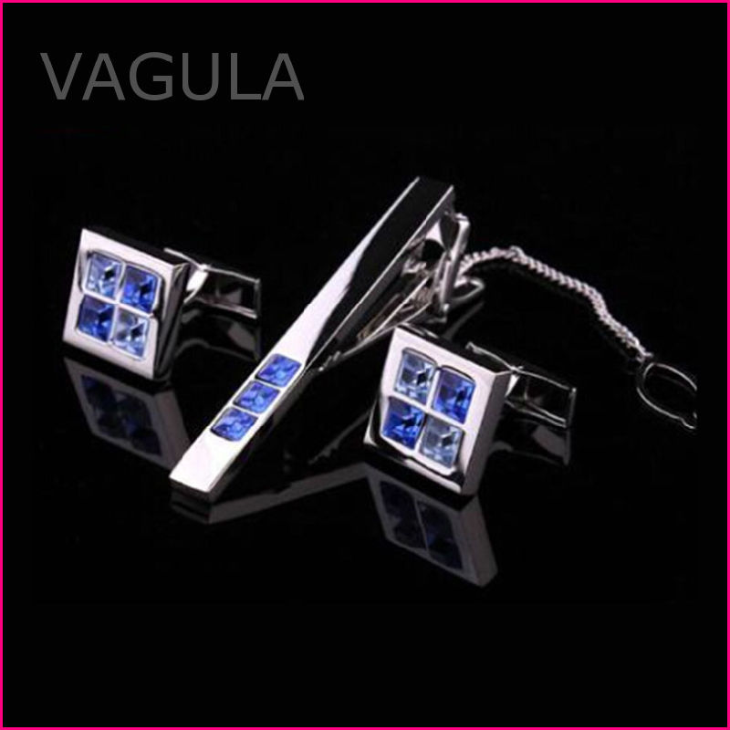 VAGULA Crystal Gemelos Tie Pin Cufflinks Tie Bar Set Business Tie Clip (T62287)