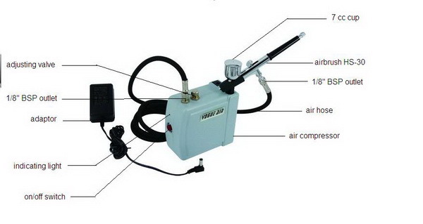 HS08AC-Sk Ningbo Mini Airbrush Compressor Kit for Hairdressing Tool