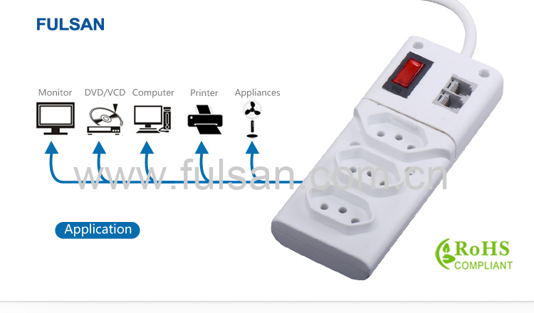 4 Outlets Brazil Power Strip with Switch