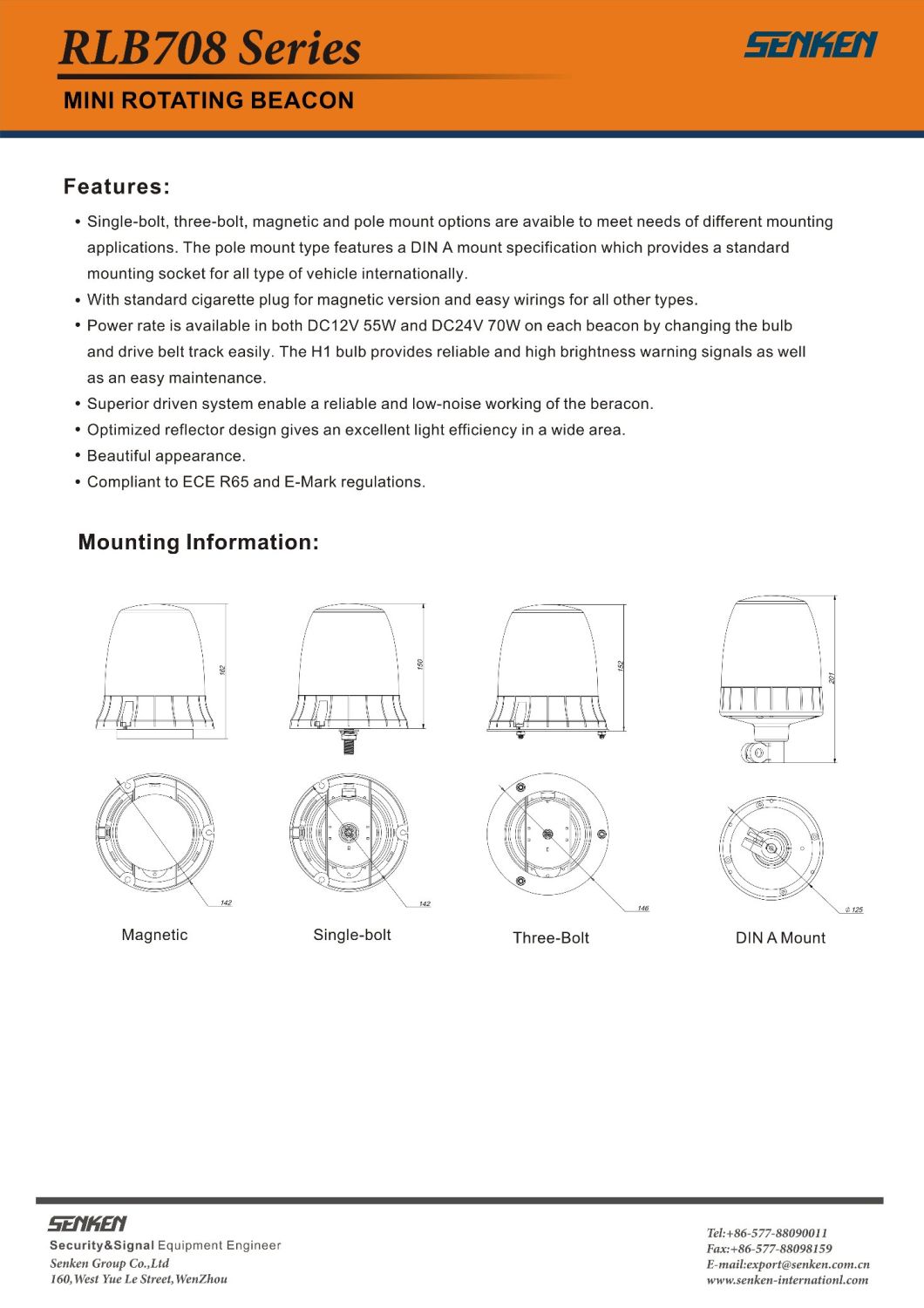 Cheap Warning Beacon Rotating Light for Traffic Senken Rlb708