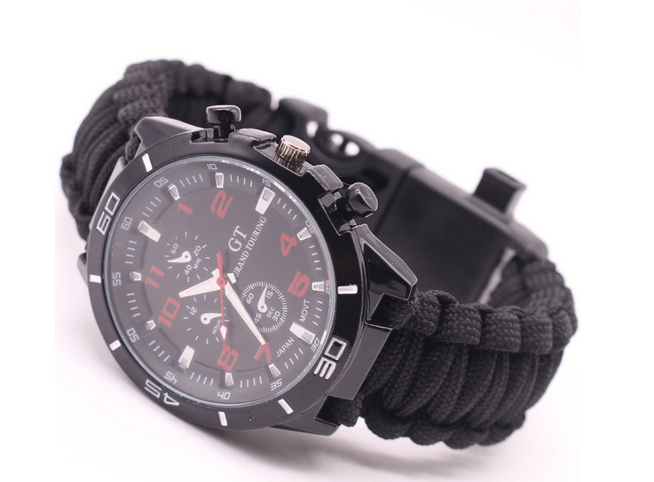 Outdoor Survival Watch with Compass Whistle Fire Starter (SYSG-077)