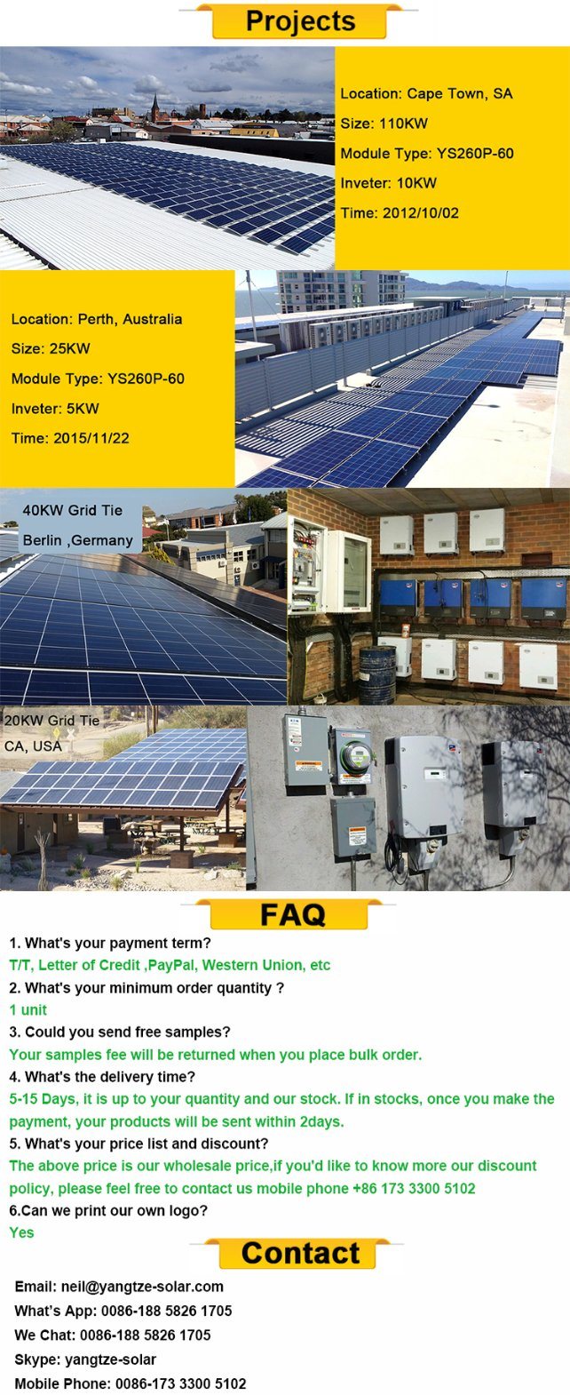 250W 260W 270W 280W High Efficiency Super Power Mono PV Photovoltaic Solar Panel