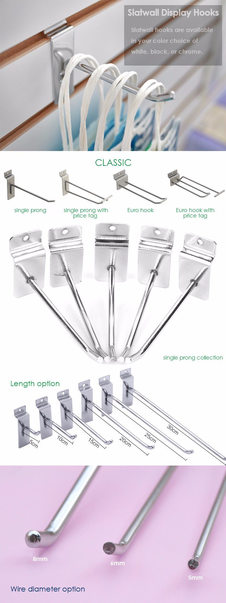 Metal Slatwall Display Hooks for MDF Stand