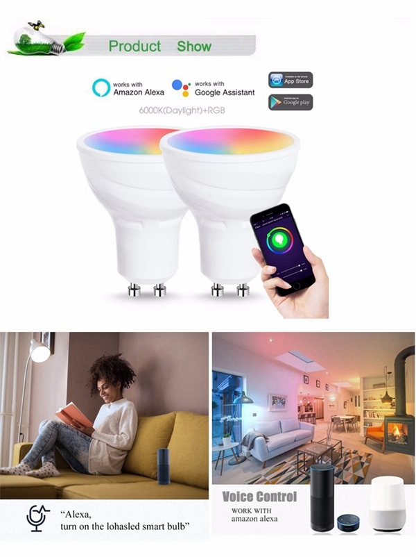 RGB+Daylight Dimmable LED Smart Light Bulb GU10 LED Spotlight Work with Alexa