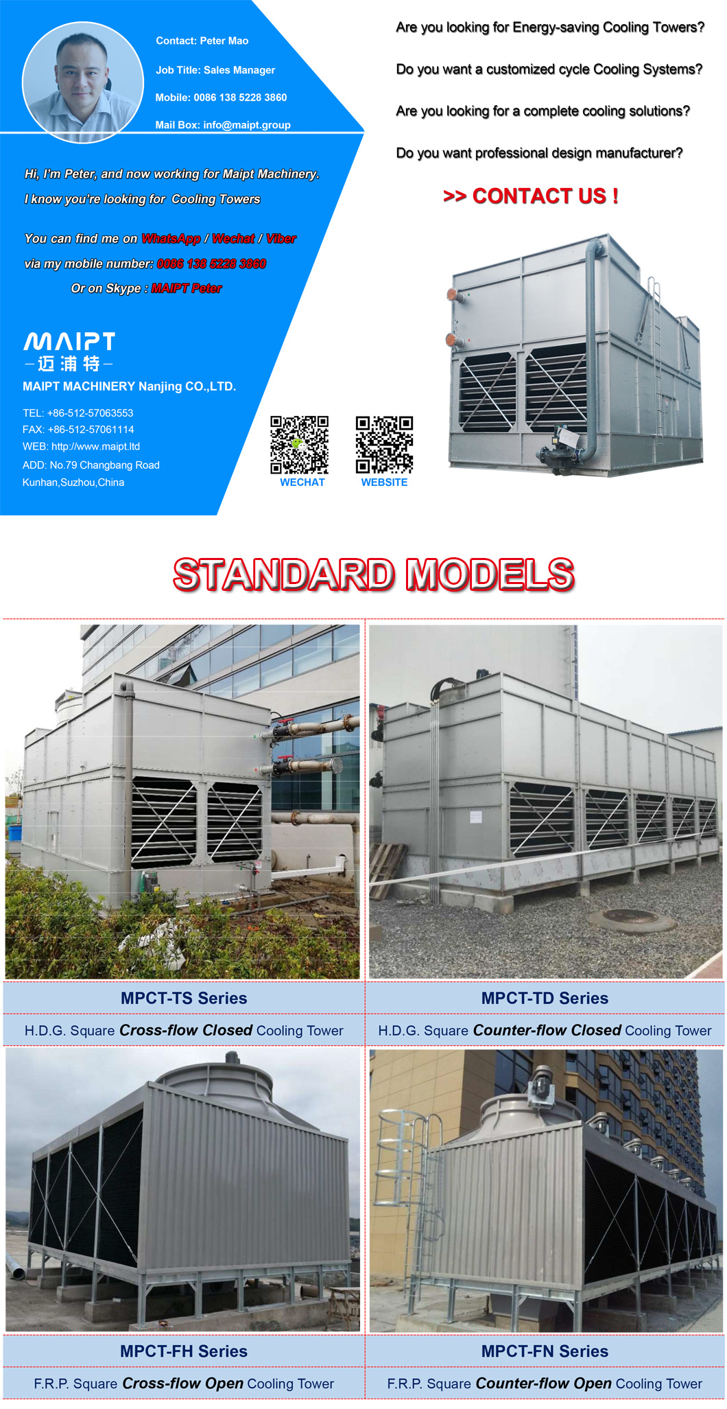 Power Saving Wet FRP Cooling Tower for Industry