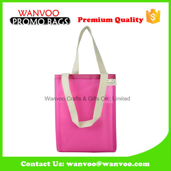 Fashionable Polyester Pink Mesh Travel Beach Tote Bags with Handle