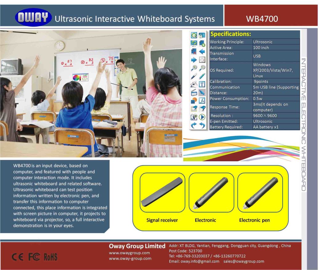 China Manufacturer Oway Ultrasonic Function Interactive Whiteboard with High Quality