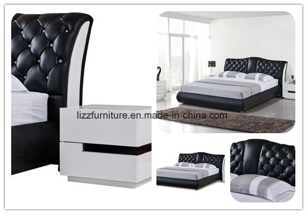 Contemporary Wooden Furniture Bedroom Leather Tufted Bed