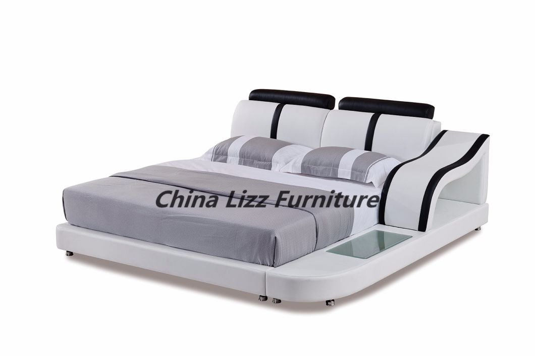 Modern White Leather King Bed with Tatami