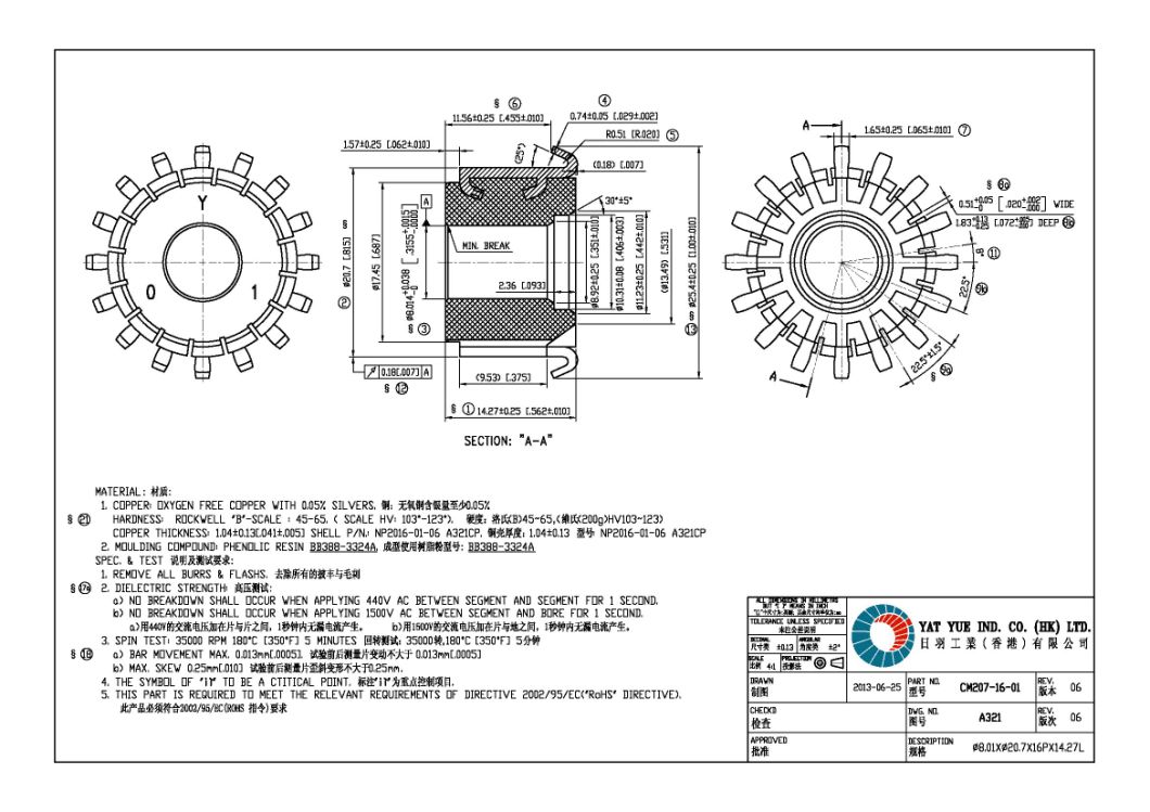 Commutator for Dcmotors with Car Motor (ID 8.01mm OD 20.70mm 16P L 14.27mm)