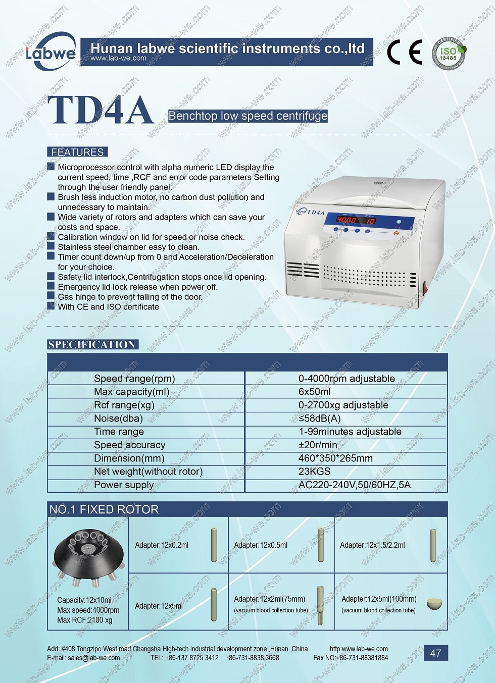 Benchtop Low Speed Clinical and Laboratory Centrifuge Td4a