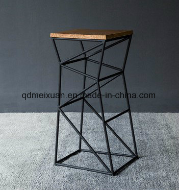 Contemporary and Contracted Creative High Solid Wood, Wrought Iron Bar Chair Leisure Bar High Geometric Solid Bar Chair (M-X3396)