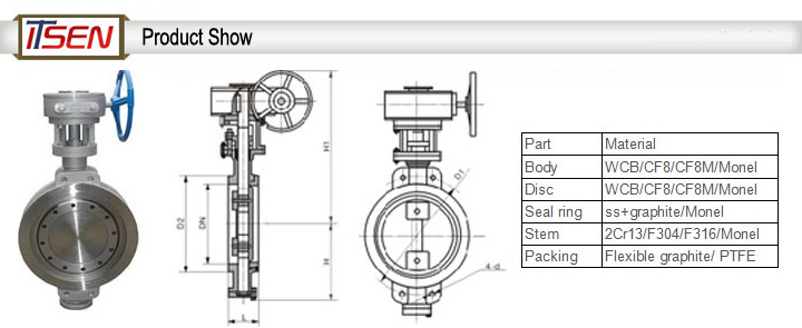 API 609 4 Inch Gearbox Ebro Flange Price Stainless Steel Wafer Type Triple Offset Butterfly Valve