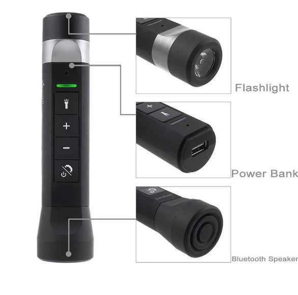 Waterproof Portable Bluetooth Speaker Rechargeable LED Flashlight MP3 Player Music Torch with Bicycle Handlebar Clip for Outdoor Riding Camping