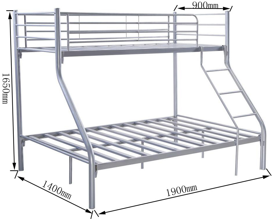 Powder-Coated Metal Bunk Bed Made of Iron Tubes