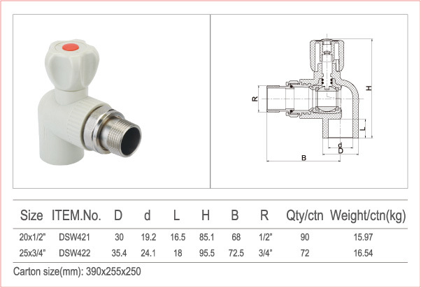 PP-R Angle Radiator Brass Ball Valve