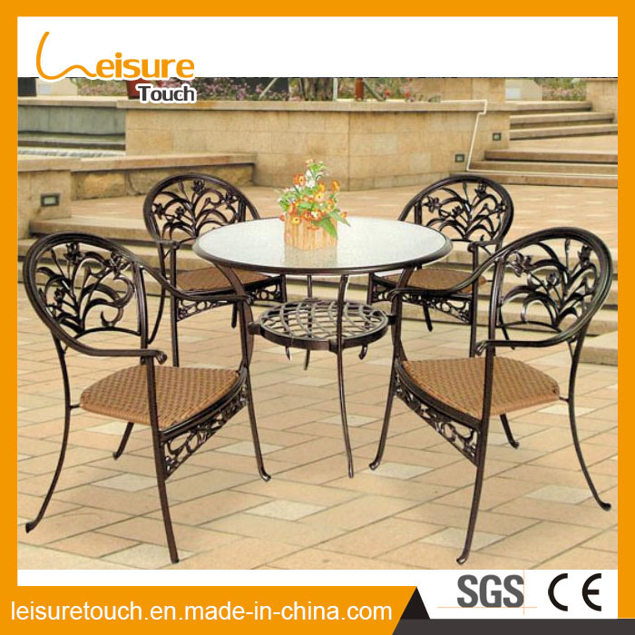 Outdoor Garden Cast Aluminum Rattan Table and Chair Set Patio Furniture