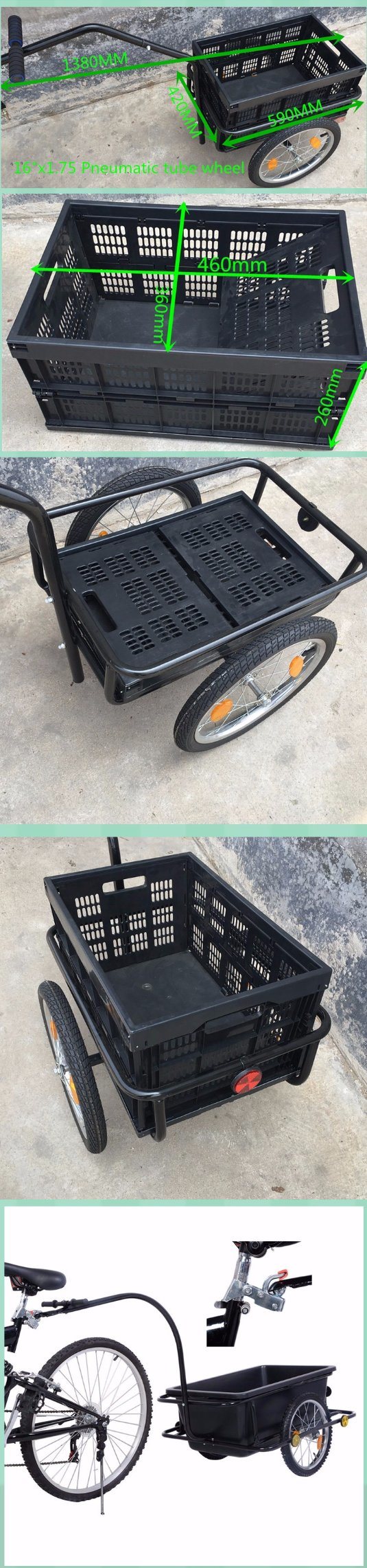 Bike Trailer Coupling 80 Kilos 90 Liters Pneumatic Tires Cargo Luggage