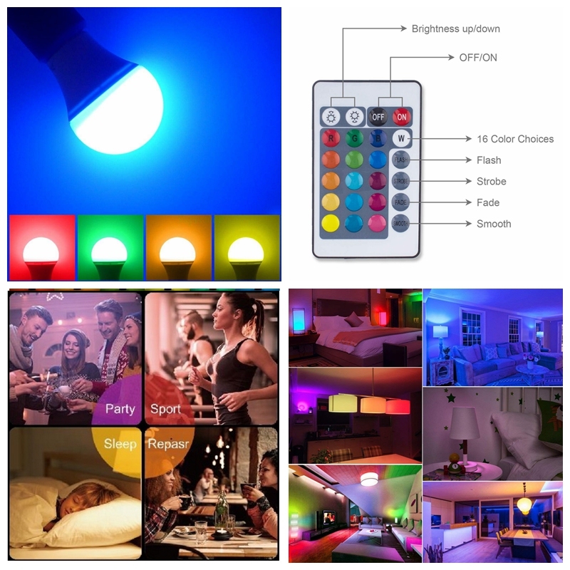 E26 E27 Wireless Remote Control RGB Color LED Bulb Light Lamp