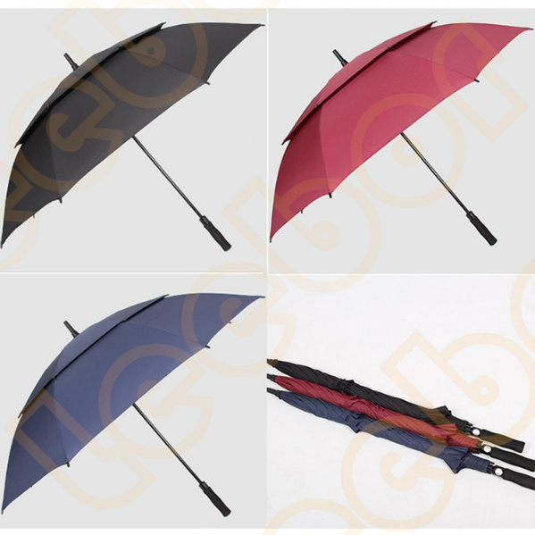 Custom Outdoor Wind Resistance Double Canopy Auto Open Straight Golf Umbrella