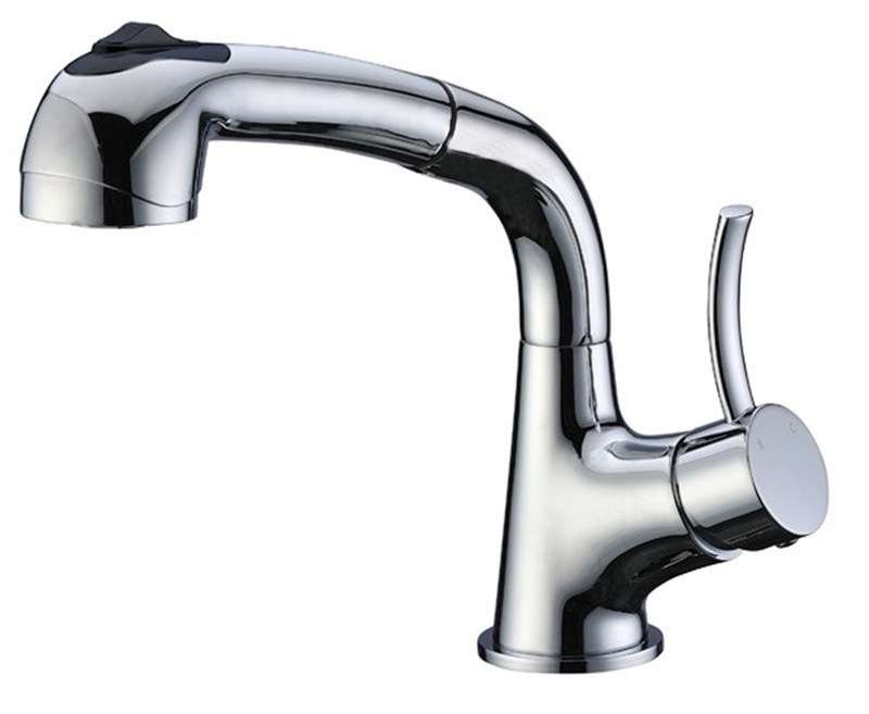 Single Lever Pull out Spray Kitchen Sink Faucet with Chrome Finish