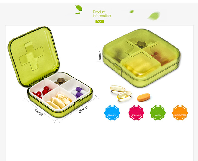 4 Compartments Plastic Pill Box for Medicine Storage