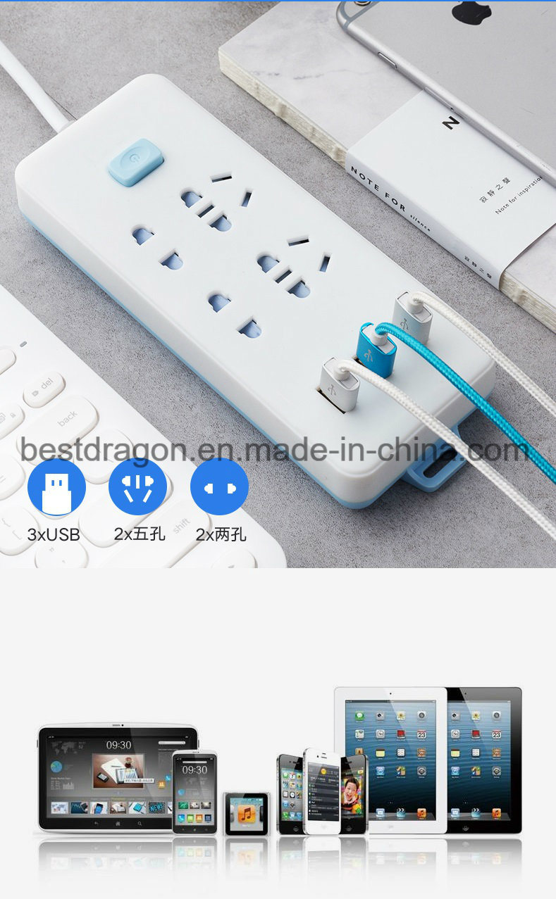 220V Type 3 Outlet with Dual USB 1.8m 6FT Remote Control WiFi Socket Smart Power Strip