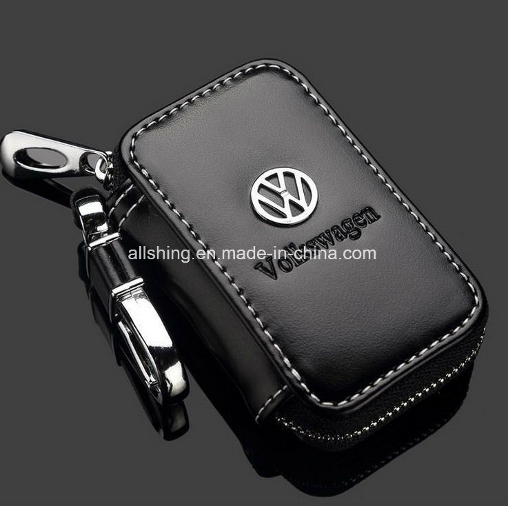 Leather Key Wallet -Premium Zipper Genuine Leather Car Keychain for Benz