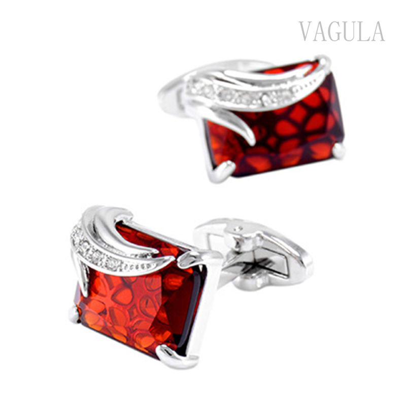 VAGULA Plated Silver Red Crystal Gemelos Cuff Links 162