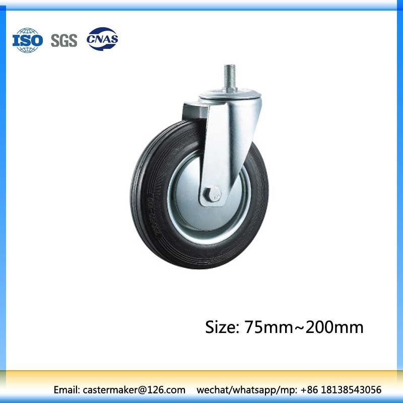 Rubber Caster Thread Stem Type, Roller Bearing with Steel Core