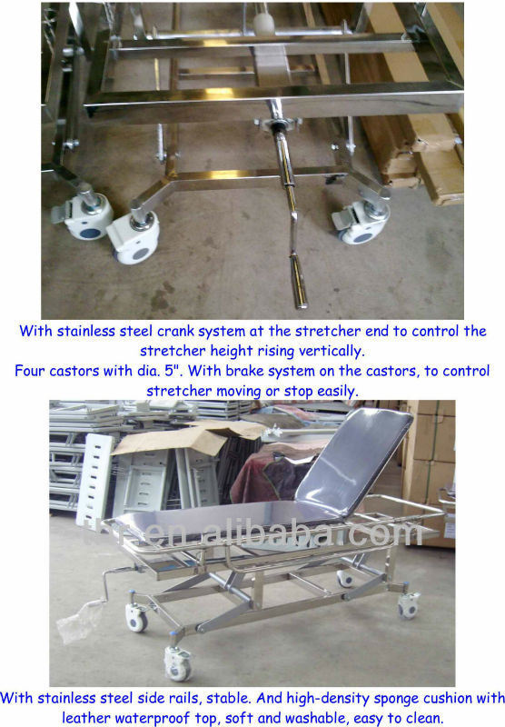Thr-E-15 Medical Stainless Steel Adjustable Transport Bed
