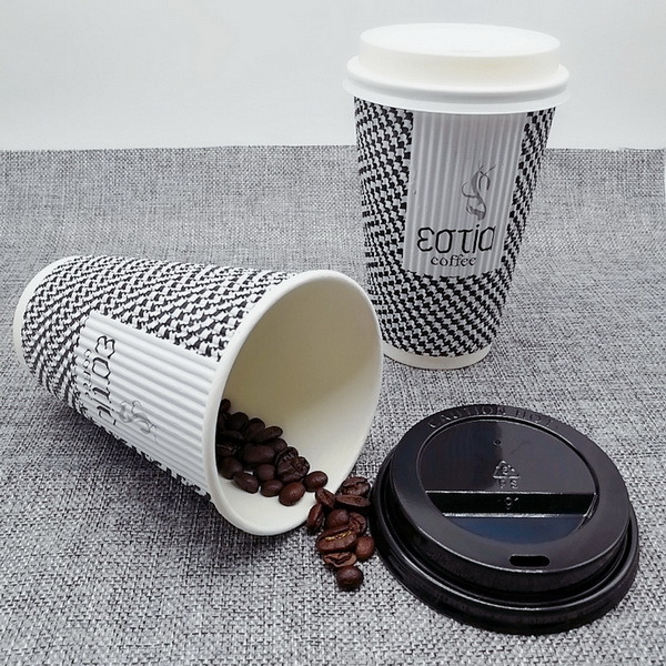 Compostable Disposable Printed Ripple Wall Paper Cup for Hot Liquids