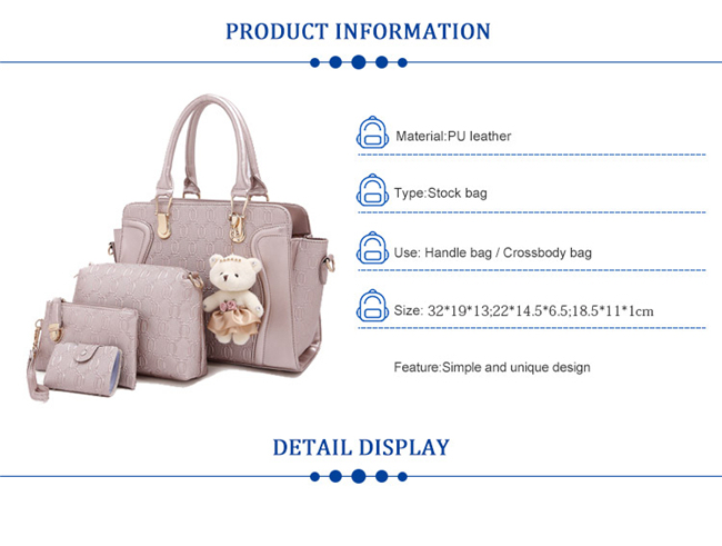 Guangzhou Factory 4PCS Stocks and Without Any MOQ 2018 New PU Leather Fashion Designer Women Female Tote Ladies Handbag