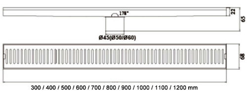 L300mm Stainless Steel Bathroom Shower Long Floor Drain 11.8