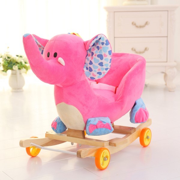 The Pink Elephant Stuffed Wooden Plush Rocking Horse