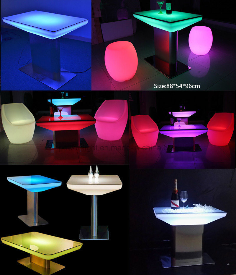 LED Furniture Colorful LED Square Coffee Table with Stainless Steel Base Side Table