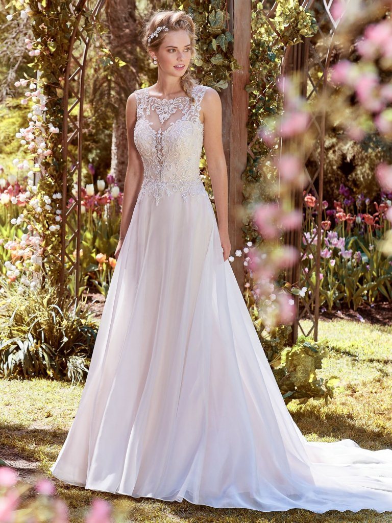 Sleeveless Bridal Gowns Lace Chiffon Beach Garden Wedding Dress Lb18350