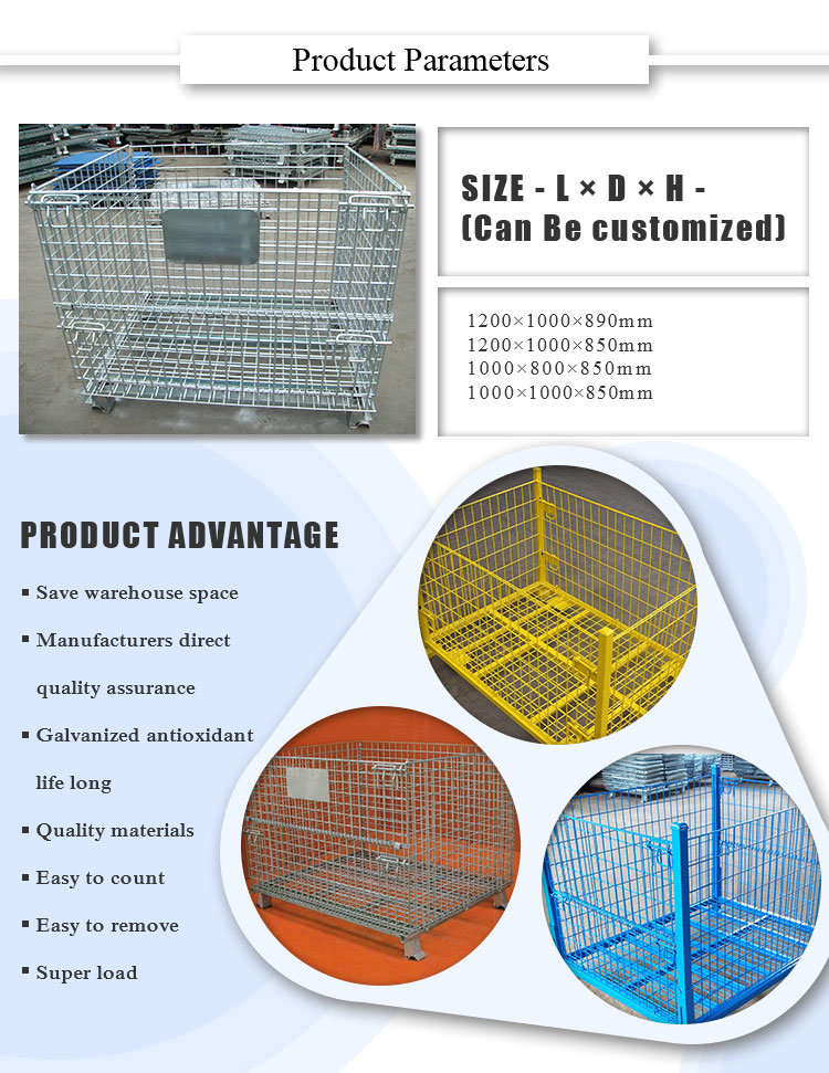 Storage Metal Pallet Basket Warehouse Galvanized Wire Containers