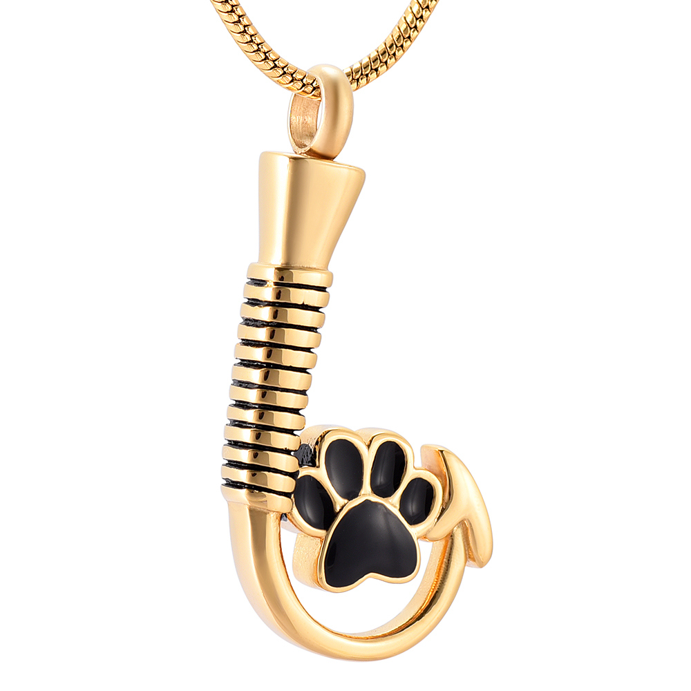 Stainless Steel Fishhook Pet Paw Memorial Cremation Urn Pendant Necklace