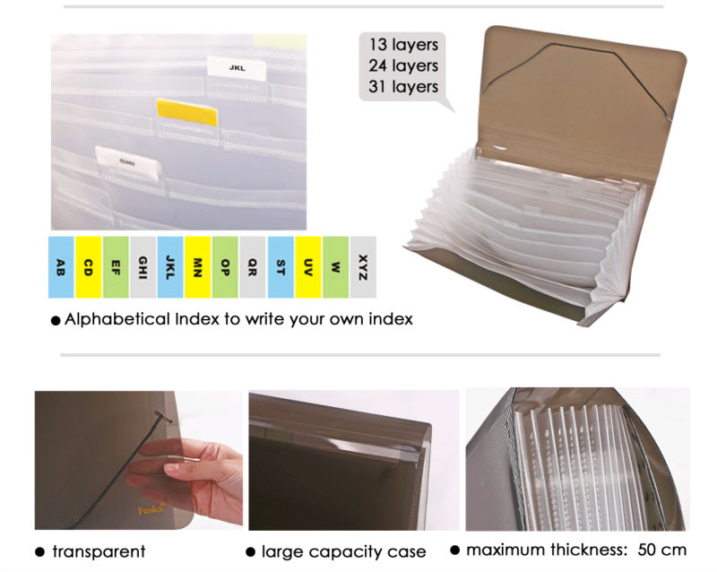 A4/FC 13/24/31 Layers Transparent Color Expanding File (W8402T-24)