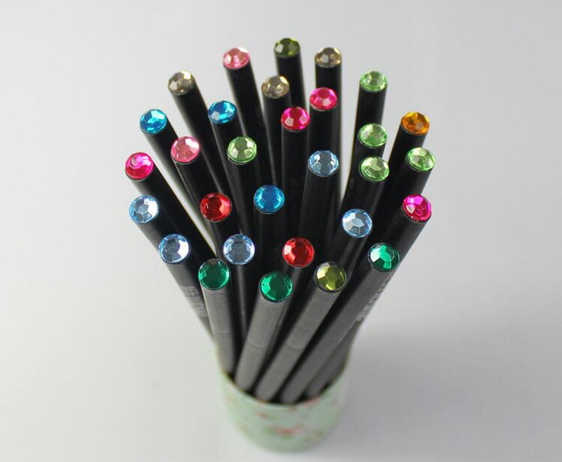 Crystal Jewel Tip Black Jumbo Wooden Pencil