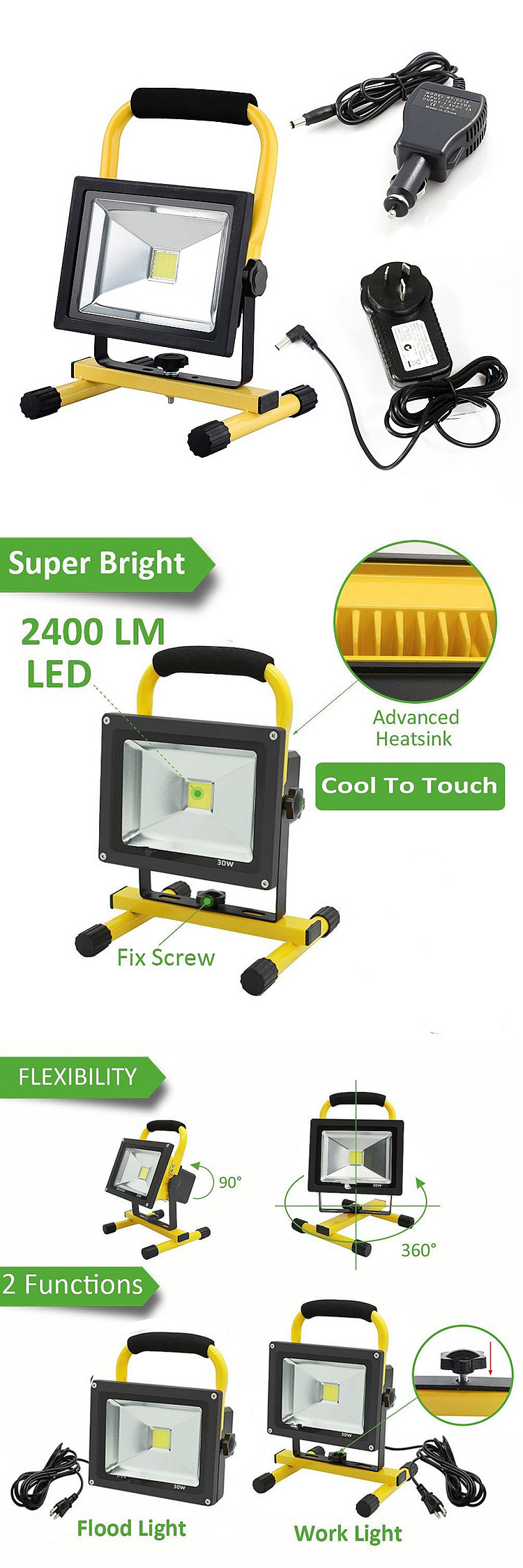 Portable LED Work Light 10W/20W/30W/50W Working Light Rechargeable LED Floodlight