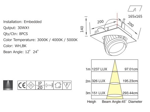 Ceiling Recessed LED COB Aluminum Spot Light (LFL-COB2008)