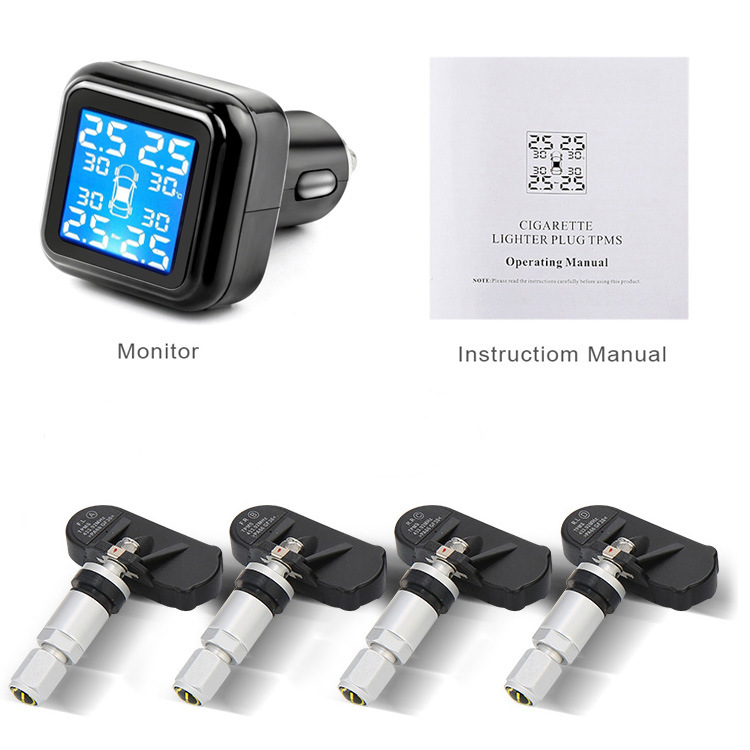 External Sensor TPMS Cigar Lighter TPMS Dashboard Tire Pressure Monitor System